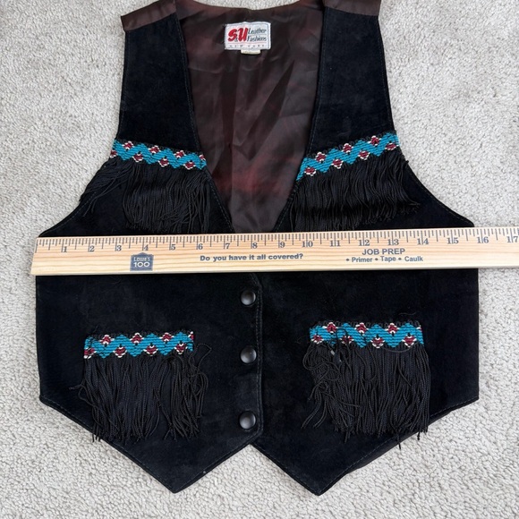 SU Leather Fashions Black Suede Vest Embroidered Fringe Western Cowgirl Womens M - Picture 5 of 7